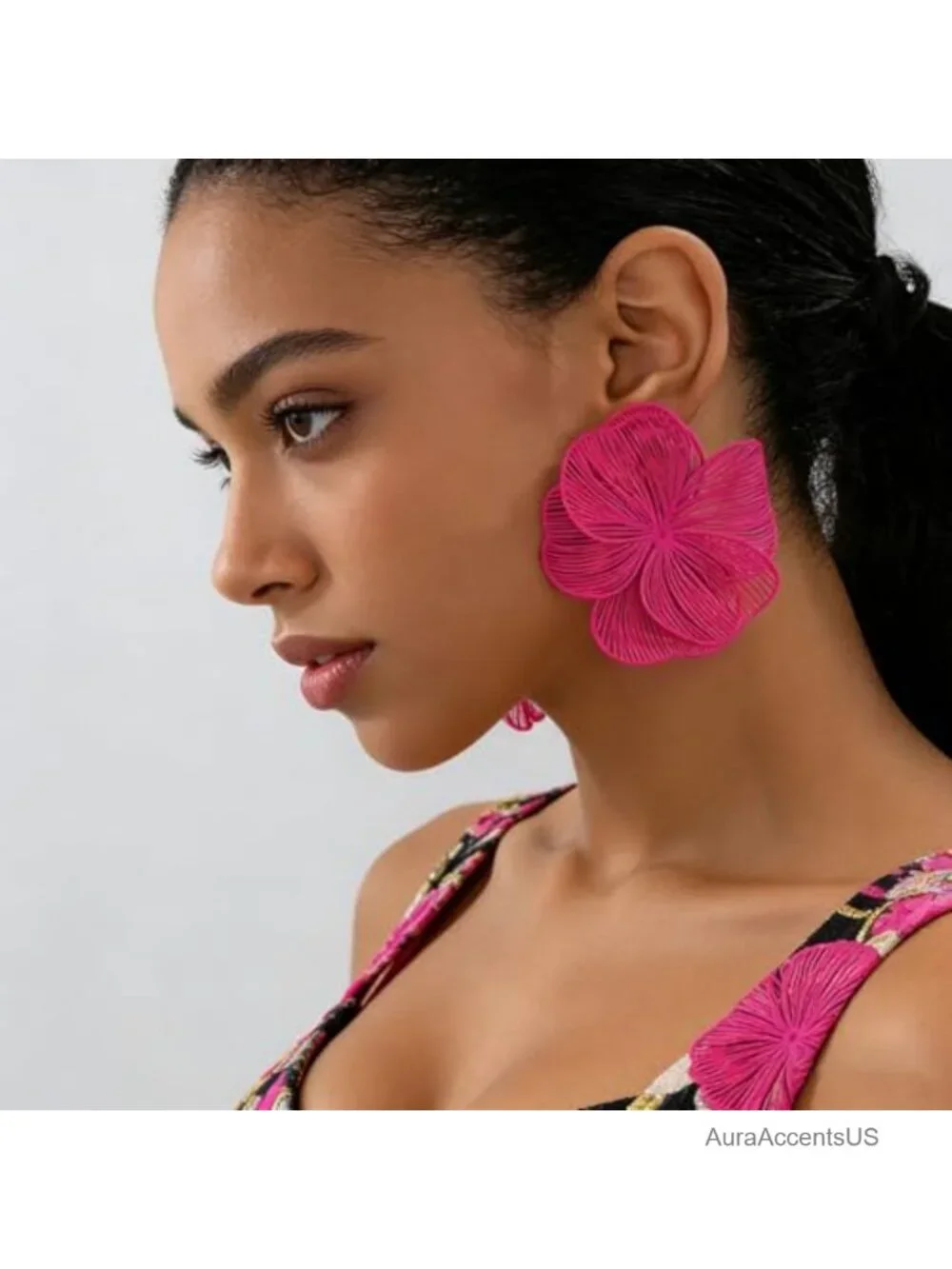 Large Double-Layer Hollow Flower Drop Earrings for Women Statement Chunky